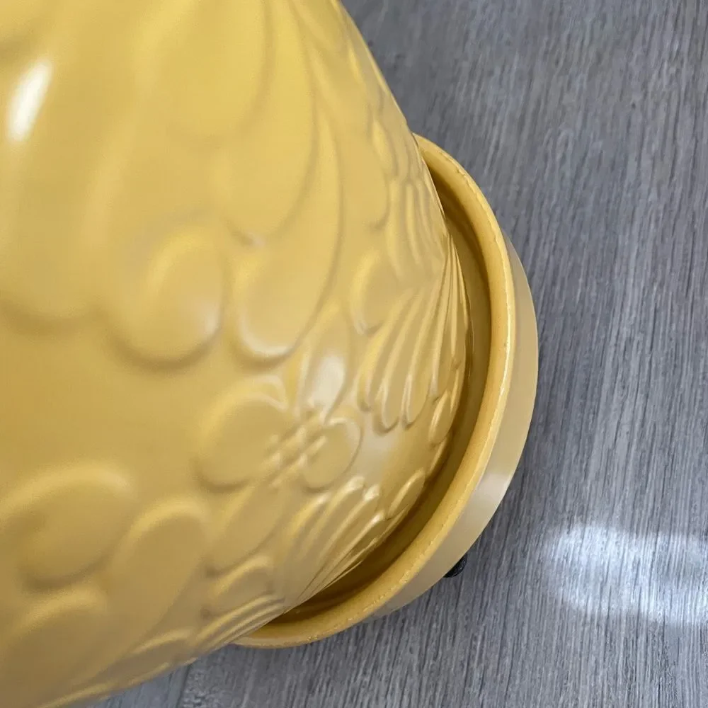 Multi Floral Yellow Ceramic Planter Pot with Saucer Attached